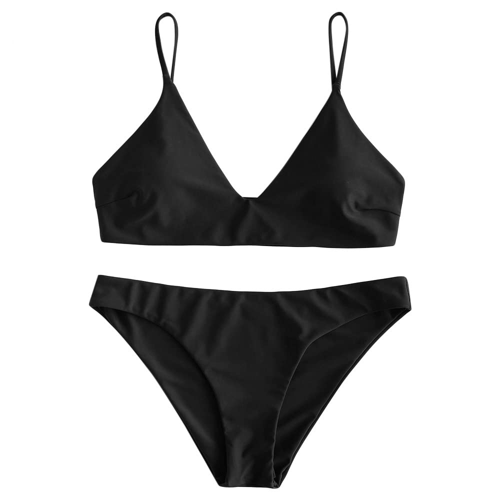 Photo 1 of **MISSING TOP** ZAFUL Women's Solid Spaghetti Strap Bralette Bikini Set Two Piece Swimsuit (1-Black, XL)