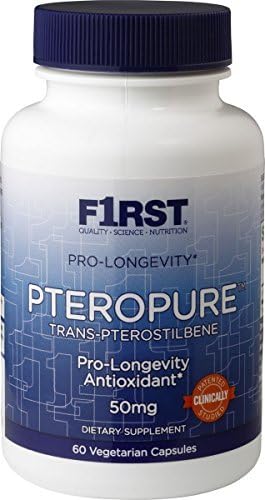 F1RST pTeroPure Pro-Longevity Antioxidant. Fights Free Radicals Supports Healthy Cellular Aging. Superior Form of Resveratrol. Greater Cellular Uptake. 50mg 60 Vegetarian Capsules. by F1RST?