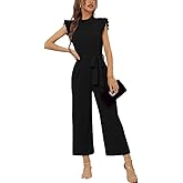 Summer Jumpsuits for Women Dressy 2025 Casual One Piece Outfits High Waisted Wide Leg Pant Rompers with Belt
