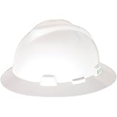 MSA V-Gard Full-Brim Hard Hat with Suspension - Polyethylene Shell, Superior Impact Protection and Self Adjusting Crown Straps - Standard Size Hard Hat