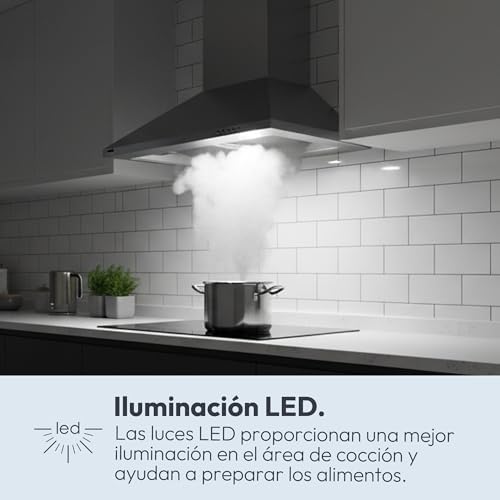 CCE117/1X, Campana extractora 70 CM, 3 Niveles de Potencia, 65W, 305M3/H, Filtros de Carbono, 2 Paneles Aluminio Antigrasa, Iluminación LED, 56/62DB, Clase C, Acero Inoxidable