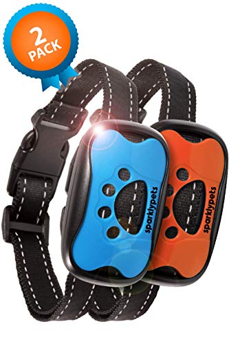 SparklyPets Humane Dog Bark Collar 2 Pack | Anti Barking Training Collar | Vibrating, No Shock Stop Barking for Small Medium Large Dogs | Upgrade 2019 Pet Corrector