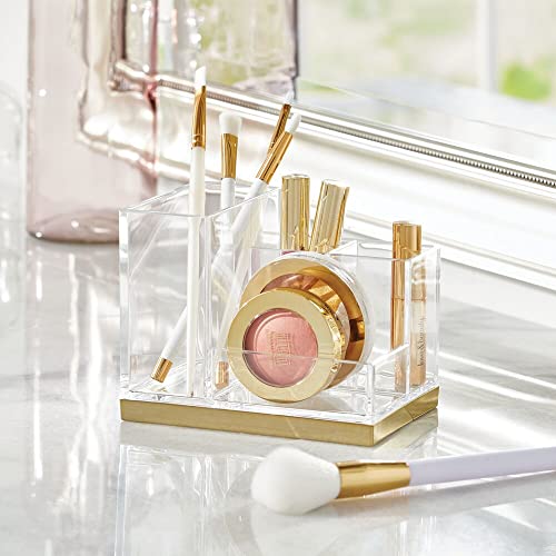 mDesign Plated Toothbrush and Toothpaste Holder Storage Organizer