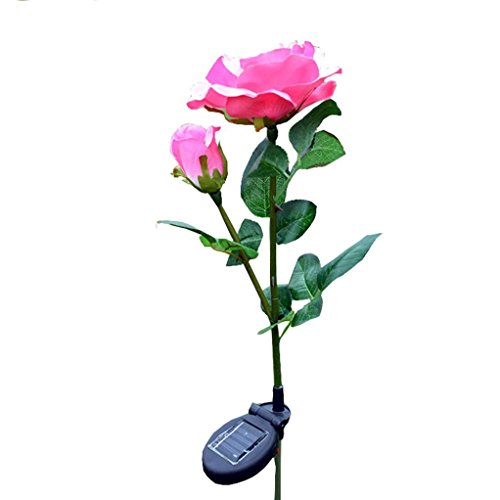 Hometom 2 Head Solar LED Decorative Outdoor Lawn Lamp Sun Rose Light (Pink)