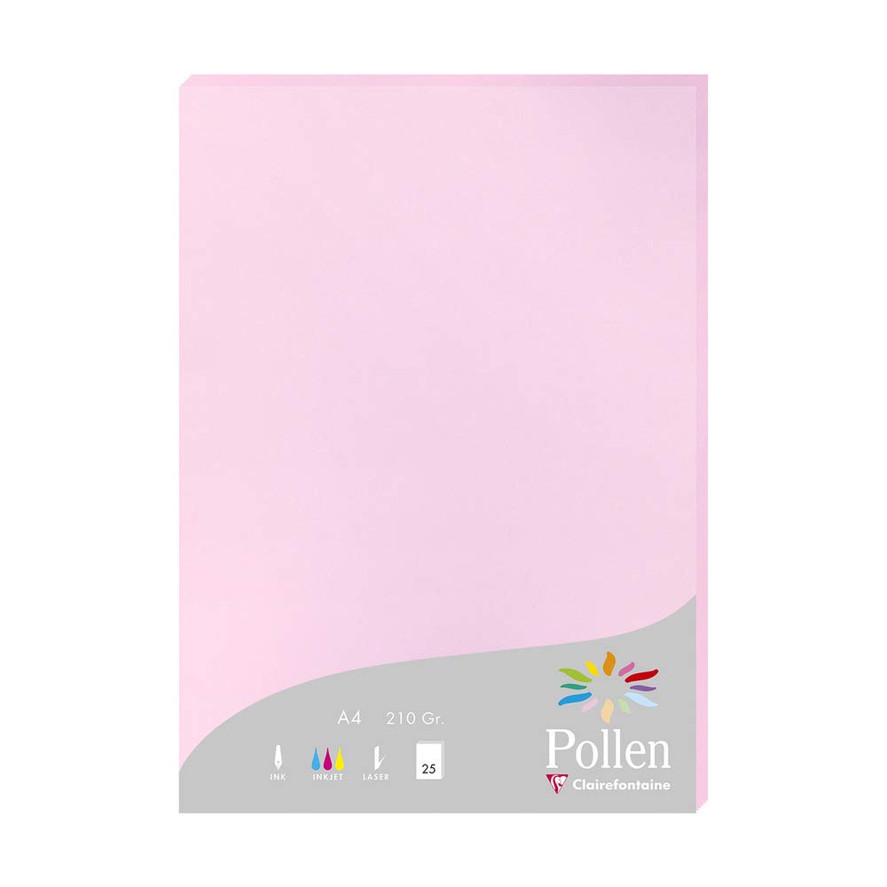 Clairefontaine 24213C Wallet of 25 Sheets Format A4 (21x29,7cm) 210gsm Dragée Pink Invitation Paper Events Correspondence Pollen Range Premium Smooth Paper