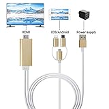ZFKJERS 3 in 1 Phone to HDMI Cable, Mirroring Cellphone Screen to TV/Projector/Monitor Adapter, 1080P Resolution for iOS and Android Devices (Gold)