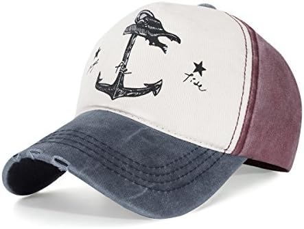 CHOSUR Vintage Cotton Baseball Cap Cute Caps for Girls Women Pirate Ship Anchor Sun Hat Snapback Hip Hop Cap(Navy Blue Brim)