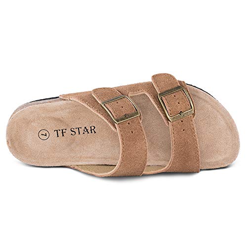 TF-STAR-Womens-Arizona-Cow-Suede-Leather-Flat-Sandals2-Strap-Adjustable-BuckleCasual-SlippersSlide-Cork-Footbed-Shoes-for-WomenLadiesGirls