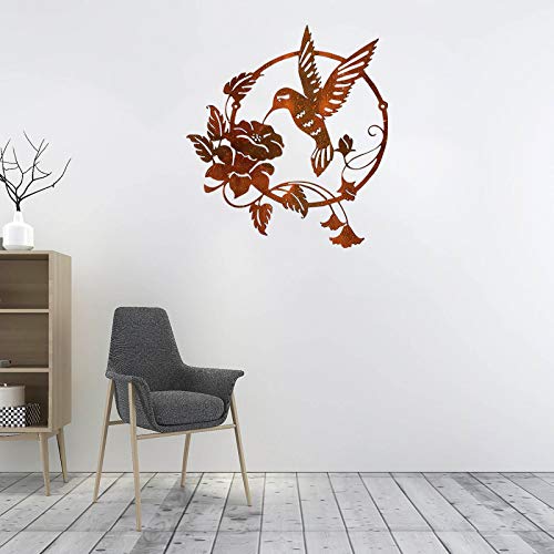 wSelio Metal Hummingbird Flower Wall Art Decor, Inspirational Wall Decor Sculpture Hanging Indoor Outdoor for Home, Bedroom, Living Room, Office, Garden (A-25x25cm)