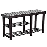 HOMFA Bamboo Shoe Rack Bench 3-Tier, Entryway Storage Organizer with Seat, Shoe Shelf for Boots, Multi Function Furniture for Hallway, Bathroom, Living Room, Corridor Retro Color