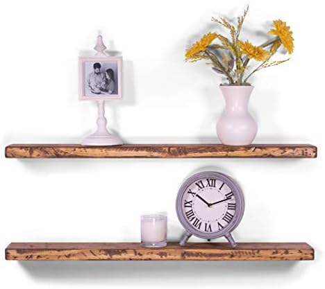 DAKODA LOVE 36" x 5.25" Rugged Distressed Solid Wood Floating Shelves | Premium Handmade Quality | Easy Hidden Bracket Wall Mount | Farmhouse Rustic Pine | Set of 2 (Buckskin)
