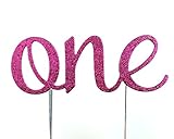 CMS Design Studio Handmade 1st First Birthday Cake Topper Decoration - One - Made in USA with Double Sided Glitter Stock (Hot Pink)