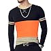 LOGEEYAR Mens Cotton Fitted Long-Sleeve Contrast Color Stitching T-Shirt (Large, L-Orange Black )