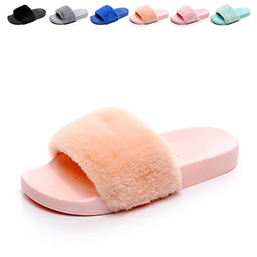 Women s faux fur soft slide flat slipper flip flop pink 8.5-9 b(m…