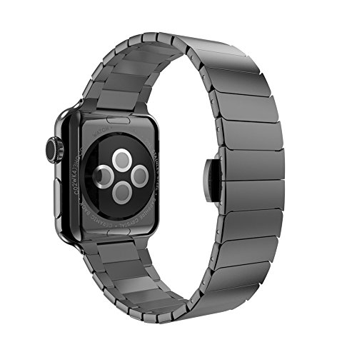Apple Watch Band,iSank Link bracelet Steel Metal Replacement Strap Wrist Band for apple watch Apple Watch &amp; Sport &amp; Edition iWatch 42mm With Adapter Clasp-Black