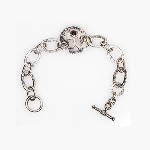Day of the Dead Handmade Silver Bracelet with Garnet Stone