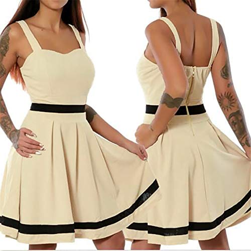 TIFENNY Summer Sling Dresses for Women Sexy Sleeveless Solid Color Mini Causal Holiday Beach Causal Vintage Dress Khaki