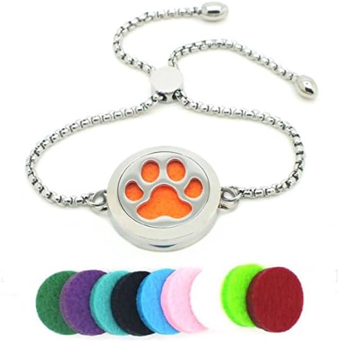 Efantina Aniaml Dog Paw Aromatherapy Essential Oils Diffuser Bracelet bangles- Stainless Steel perfume 25mm locket Jewelry For girls&amp;Women with 10pcs washable refill pads