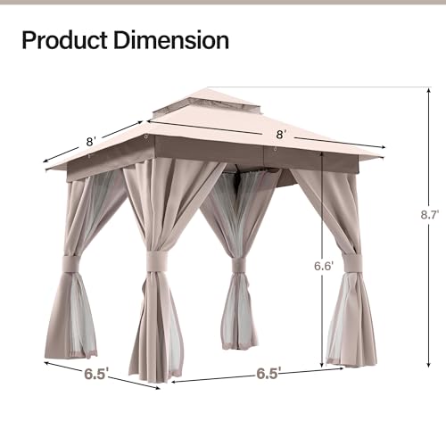 LAUSAINT HOME 8x8 Patio Gazebo with Double Roof, Mosquito Netting & Privacy Screens image 12