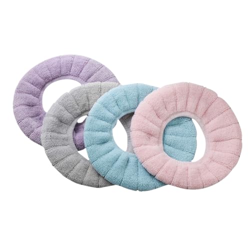 Wakauto 4 Pcs Washable Universal Thicken Toilet Seat Cover U-Shaped Stretchable Pads for Winter Use Soft Lint Material Assorted Colors