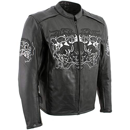Milwaukee Leather LKM17008 Men's Premium Black Reflective Skulls Cruiser Style…