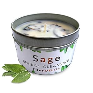 CHANDELITA Aromatherapy Candle Scented with Pure Sage for Home Blessing and Energy, Sage Leaves with Soy Wax for Purification, Relaxation, Meditation and Chakra Healing