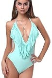 Pandolah Women's Monokini One Piece V Neck Tassel Swimwear