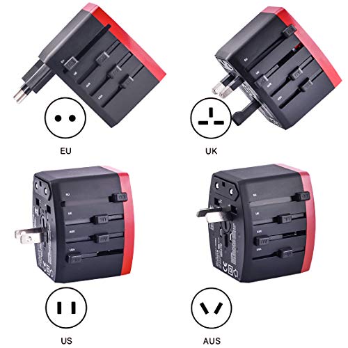 Homder Travel Adapter, International Power Adapter, All in One Worldwide AC Outlet Plug Adapter for US UK Europe AUS More Than 150 Countries, 1 AC Outlet + 1 Type C Port + 3 USB Ports