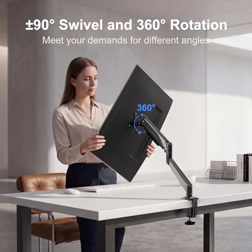 Suptek Single Monitor Arm Gas Spring, Monitor Arm Desk Mount for 17-35 inch Monitors up to 11kg, Tool Free Height Adjustable Screen Arm with Tilt Swivel Rotation, VESA 75/100mm, C-clamp/Grommet Option