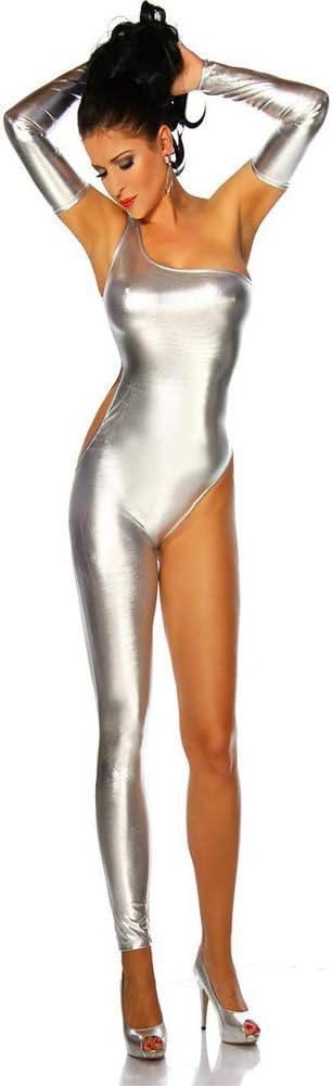 MYLJX Adult Women Sexy Shiny Leather Latex Jumpsuit Halloween Costume DJ Dance Catsuit Exotic Clubwear PVC Bodysuit