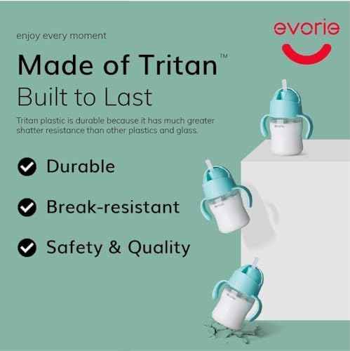 Evorie Tritan Weighted Straw Sippy Cup with Handles for Baby and Toddlers, Spill Proof Baby Water Bottle with Straw for 6 months and up, 7 Oz, Infant Training Water Bottle (Apricot)