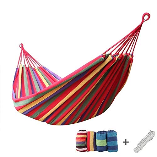 Garden Camping Hammock Outdoor 190 x 80 cm,Canvas Portable Hammock Swing Hang Bed with Tie Rope Storage Bag for Camping & Outdoors or Gardens and Travel, Load Capacity up to 200 kg, Rainbow