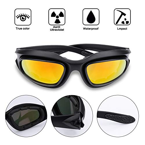 Polarized Riding Glasses Motorcycle Goggles Sunglasses Ski Goggles Snowboard Goggles Padded Black Frame with 4 Lens Kit for Outdoor Activity Sport