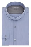 Calvin Klein Men's Stretch Xtreme Slim Fit Textured Solid Buttondown Collar Dress Shirt, Stream, L/16