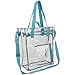 Eastsport Clear Tote Bag Stadium Approved Zipper Closure Crossbody Messenger Shoulder Bag with Adjustable Strap Shopping Festival Work, Mint Blue Trim