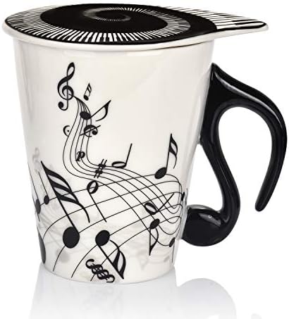 12 Oz Music Note Coffee Mugs Art Music Ceramic Cup Mug with Lid Players Musicians Gift,Black 12 Oz Music Note Coffee Mugs Art Music Ceramic Cup Mug with Lid Players Musicians Gift,Black