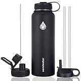 Sendestar 32 oz or 40 oz Double Wall Vacuum Insulated Leak Proof Stainless Steel Sports Water Bottle —Wide Mouth with Straw Lid & Flex Cap & Spout Lid