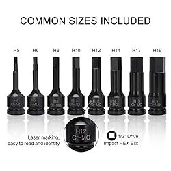 HELAKLS 1/2 Inch Drive Impact Hex Allen Bit Socket