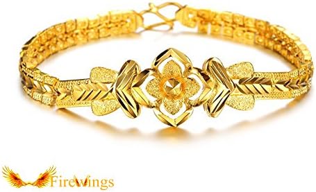 Firewings 18K Real Yellow Gold Filled Vintage Lucky Flower Bracelet Chain Women Bangle Jewelry
