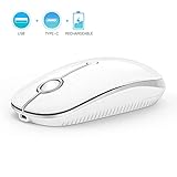 Type C Wireless Mouse, Jelly Comb Dual Mode 2.4Ghz Rechargeable Slim Wireless Mouse with Nano USB and Type C Receiver for PC Laptop, MacBook pro, MacBook air, iMac-MS05 (White and Silver)