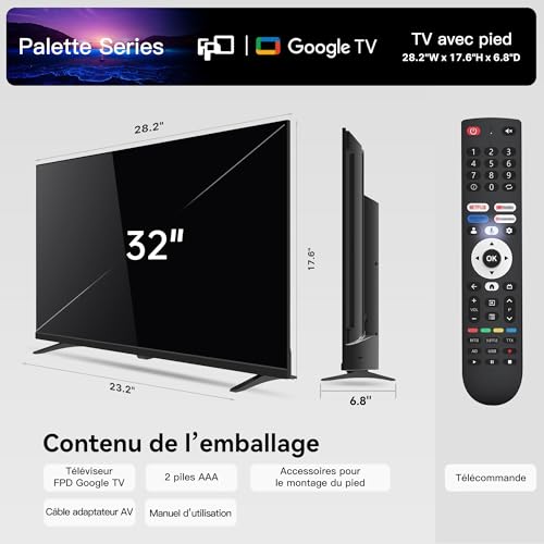 FPD 32 Inch Smart TV - (81 cm) Google TV with Google Play, Google Cast, 720p HD Television, HDR 10, Dolby Audio, Voice Remote, Live TV Streaming