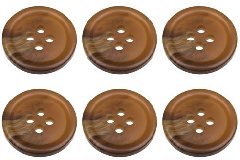Pack of 6 Dark Brown 23mm Round Faux Horn Sew On Plastic Buttons for Coats Jackets Cardigans Flat 4 Holes 36L