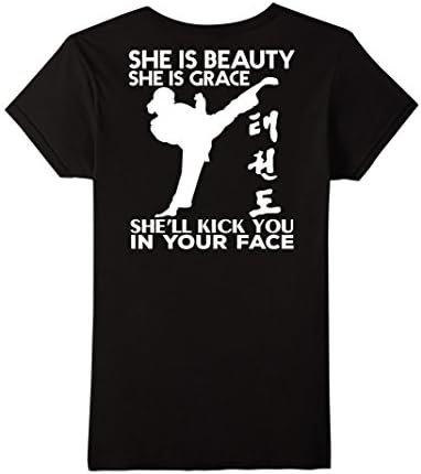 Women's She Will Kick You Taekwondo Funny Shirt Small Black