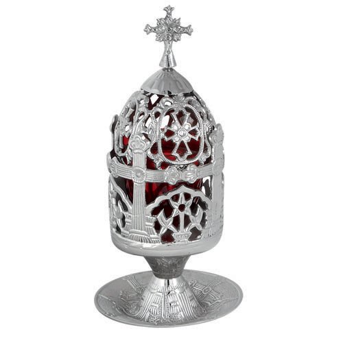 Nickel Plated Greek Christian Orthodox Vigil Lamp (9876 N)