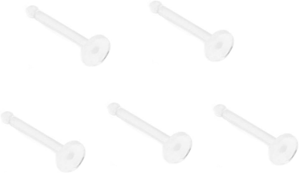 5-Pack Clear Bioflex Flat Top Nose Ring Bone Retainers