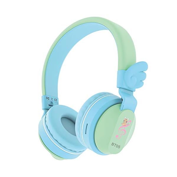 Headphones-Riwbox-BT05-Wings-Kids-Headphones-Wireless-Bluetooth-Over-Ear-85dB103db-Volume-Control-Children-Foldable-Headphones-with-MicTF-Card-Compatible-with-TabletSmartphoneSchool-BlueGreen Riwbox Headphones, BT05 Wings Kids Headphones Wireless Bluetooth Over Ear 85dB/103db Volume Control Children Foldable…