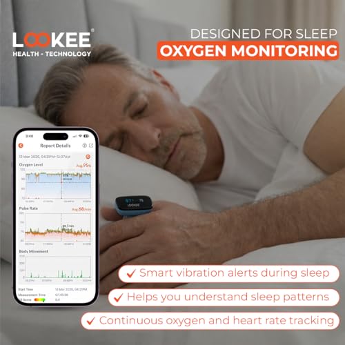 LOOKEE Ring Sleep Oxygen Monitor with Vibration Reminder for Low O2 | Continuous Ring Pulse Oximeter Overnight Tracks Blood Oxygen Level and Heart Rate | Free Mobile App Report