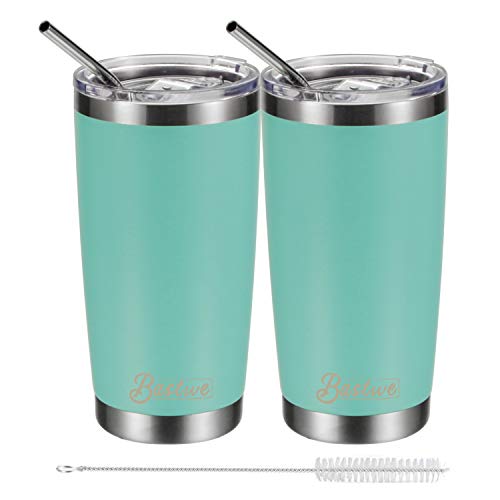 Bastwe 2 Pack 20oz Vacuum Insulated Tumblers with Lid and Straw, Double Wall Stainless Steel Travel Mug, Works Great for Ice Drink, Hot Beverage (Tiffany Blue) - Thumbnail 7