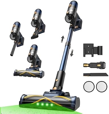Aspiradora sin Cable V12 58KPa/50 Min/500ml, Aspiradora Inalámbrica, Fácil Limpieza, Batería Extraíble,Ligero,Multiusos Accesorios, Aspirador Escoba Vertical para Suelos/Alfombras/Pelos/Coche