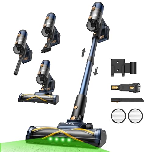 Aspiradora sin Cable V12 58KPa/50 Min/500ml, Aspiradora Inalámbrica, Fácil Limpieza, Batería Extraíble,Ligero,Multiusos Accesorios, Aspirador Escoba Vertical para Suelos/Alfombras/Pelos/Coche